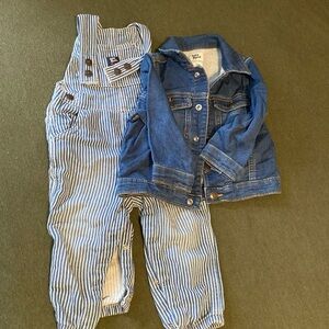 Osh Kosh Baby B’gosh Lightweight Linen Striped Overalls and Denim Button Up